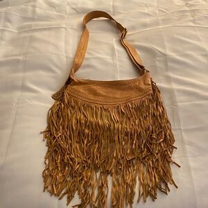 Kivari Tan Fringe Shoulder Bag with Adjustable Strap